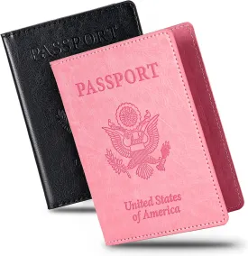 2 Pcs Passport holders??Ultra Slim passport wallet??PU Leather Passport Cover for Women and Men