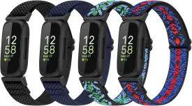 4 Pack Bands Compatible with Fitbit Inspire 3/Inspire 2/Inspire/Inspire HR/Ace 3/Ace 2 Band, Elastic Adjustable Nylon Loop Straps Replacement Sport Stretchy Wristband for Women Men