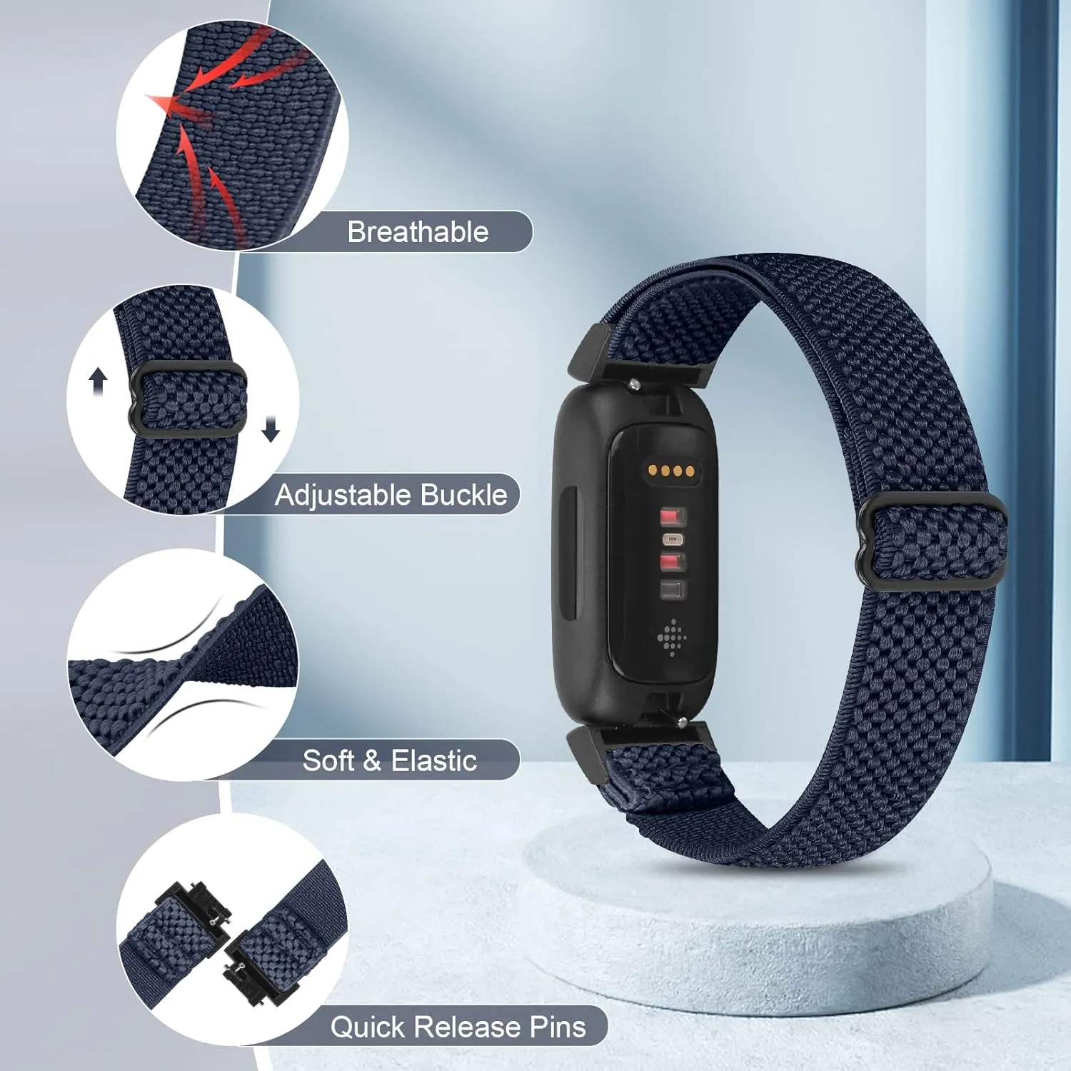 4 Pack Bands Compatible with Fitbit Inspire 3/Inspire 2/Inspire/Inspire HR/Ace 3/Ace 2 Band, Elastic Adjustable Nylon Loop Straps Replacement Sport Stretchy Wristband for Women Men