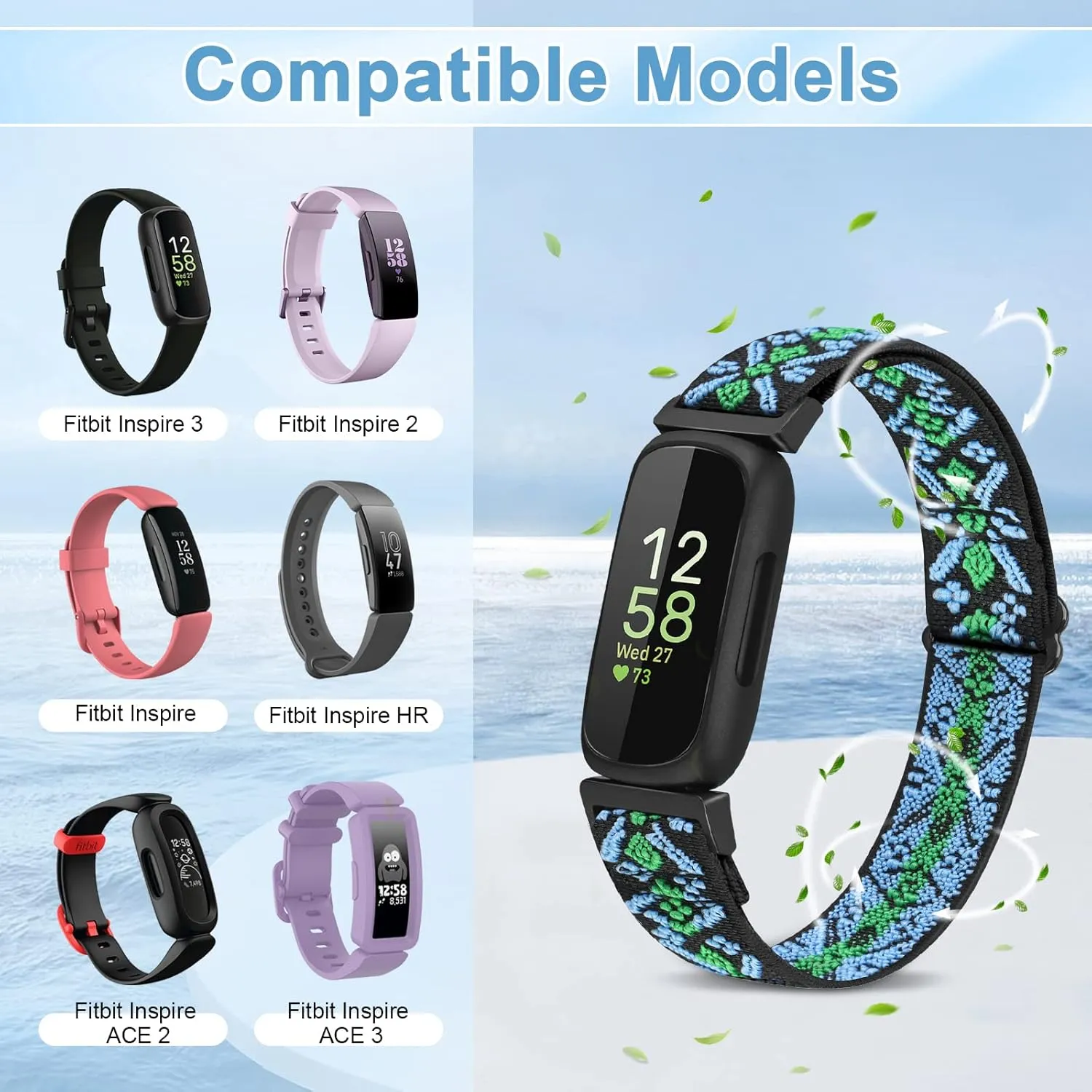 4 Pack Bands Compatible with Fitbit Inspire 3/Inspire 2/Inspire/Inspire HR/Ace 3/Ace 2 Band, Elastic Adjustable Nylon Loop Straps Replacement Sport Stretchy Wristband for Women Men