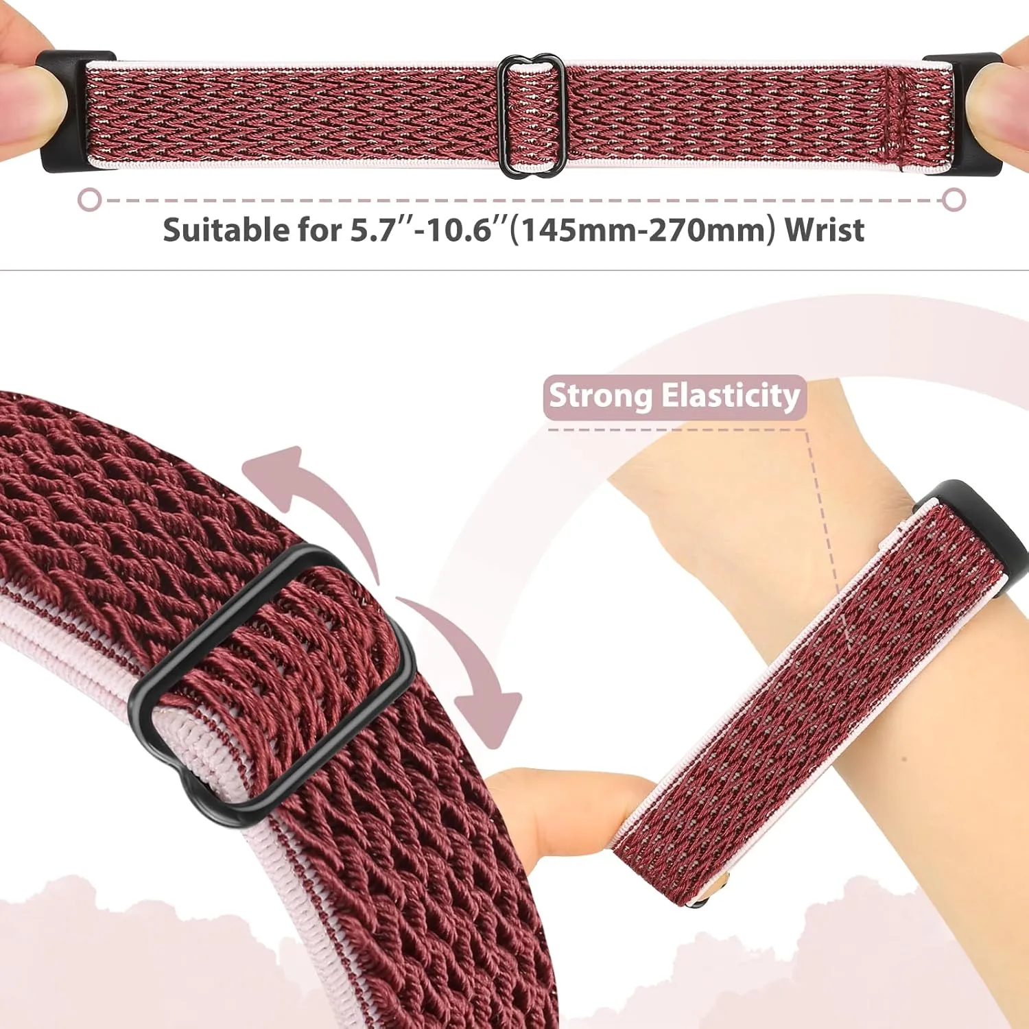 5 Pack Elastic Nylon Watch Bands Compatible for Fitbit Charge 6/Fitbit Charge 5, Adjustable Breathable Replacement Stretchy Nylon Loop Wristband Sport Strap for Women Men