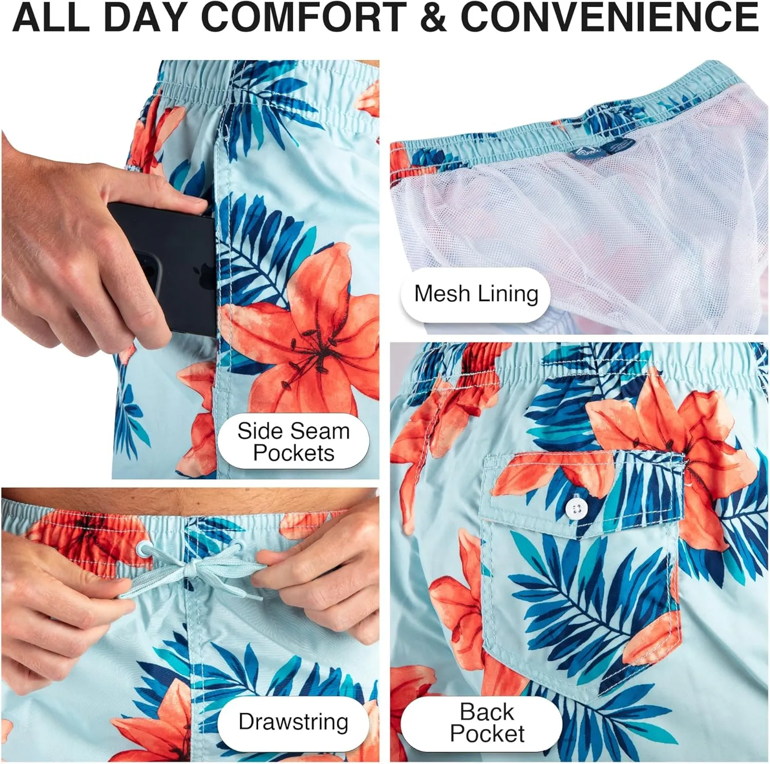 Kanu Surf Men's Monaco Swim Trunks (Regular & Extended Sizes)