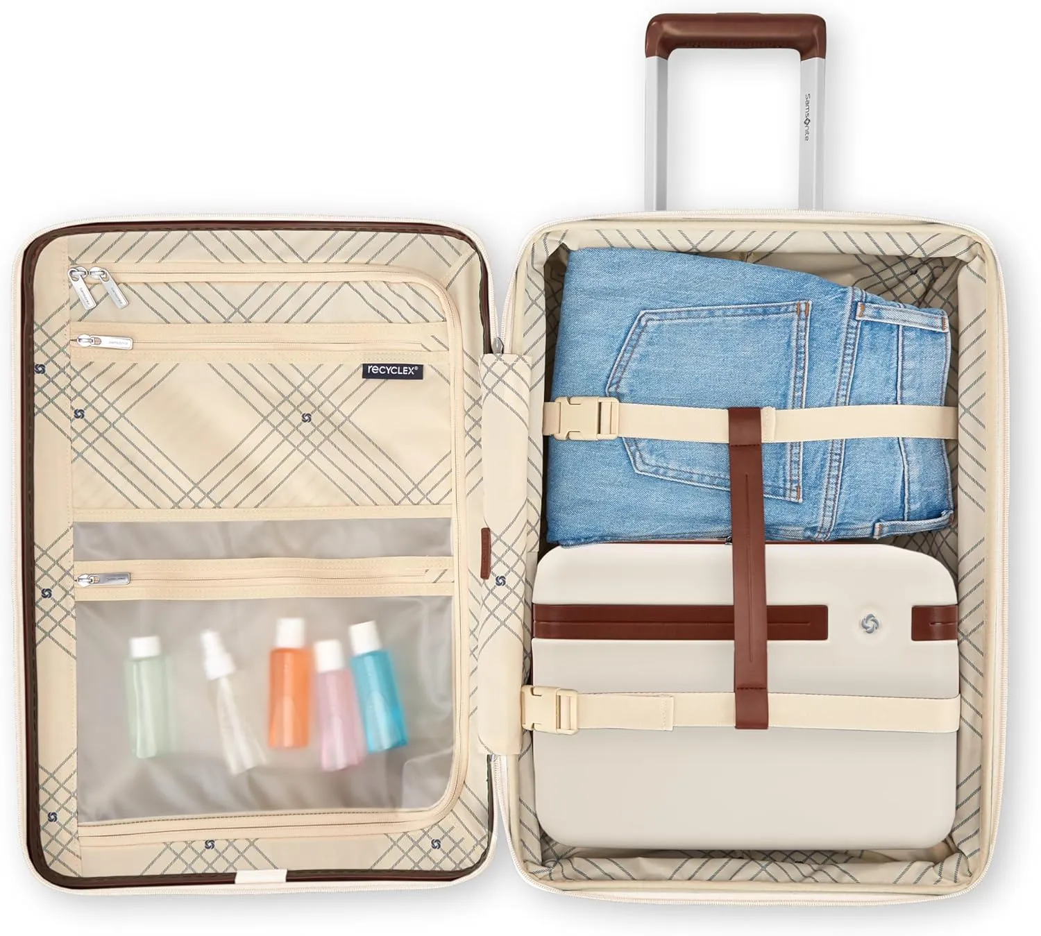 Virtuosa Hardside 21 Inch Carry On Luggage - Airline Approved with 360?? Spinner Wheels, RightHeight? Adjustable Handle - Zippered WetPak? - TSA Lock - Expandable Light Polycarbonate Shell - Off White