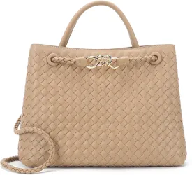 Woven Tote Bag for Women Crossbody Handbag,Vegan Leather Large Tote Purse,Trendy Satchel Handbag Bowknot Shoulder Bag