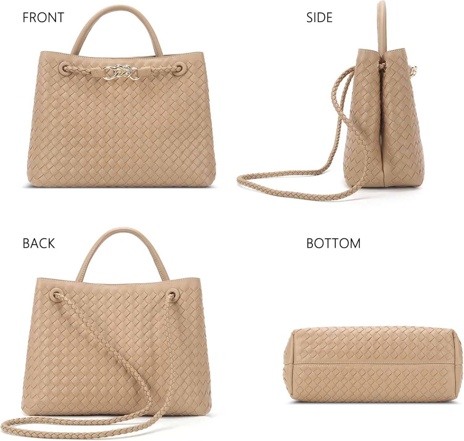 Woven Tote Bag for Women Crossbody Handbag,Vegan Leather Large Tote Purse,Trendy Satchel Handbag Bowknot Shoulder Bag